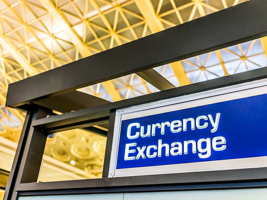 Foreign currency exchange booth at an airport