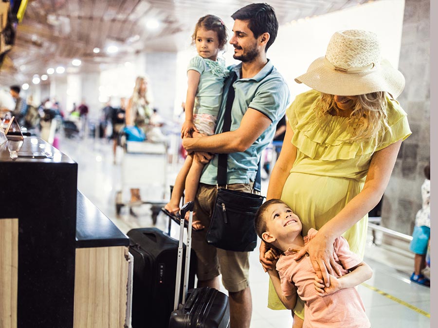 Travelling family in transit