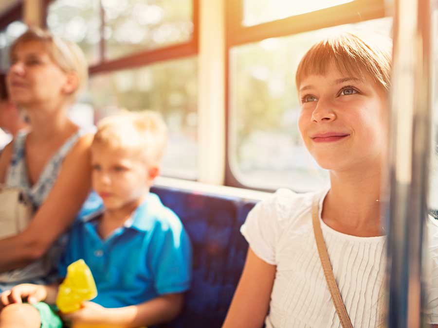 Students riding a bus